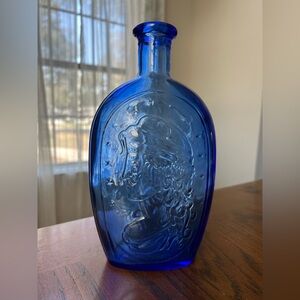 Vintage Wheaton Cobalt Blue Glass Bottle-American Eagle & Lady Liberty Design